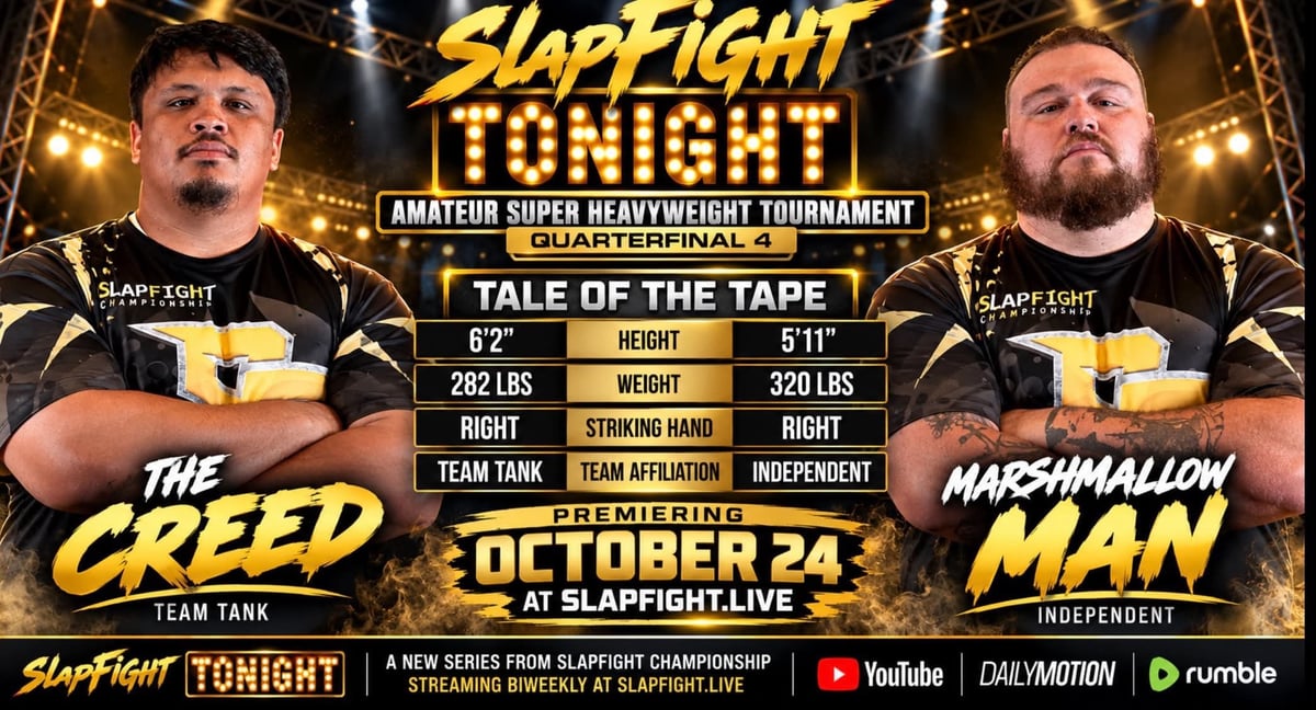 Slap Fight Tonight promotional poster for Creed vs Marshmallow Man quarterfinal match on October 24